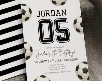 Editable Soccer Birthday Invitation, Digital Instant Template, Sports Invite, Boys , Modern, Boy&#39;s Summer, E-vite, Boho, Football, Soccer
