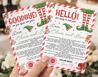 Elf Letter Set, Editable Hello, I’m Back & Goodbye Elf Letters, Printable Christmas Elf Arrival and Farewell Notes, Canva Template