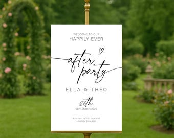 Happily Ever After Party Welcome Sign, Editable Minimalist Wedding Welcome Sign, Reception Sign, Modern Welcome Sign Poster, Canva Template