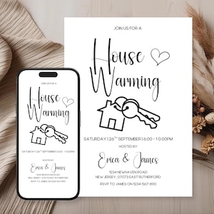 Editable House Warming Invitation, House Warming Party, Modern, Minimalist, Printable or Text Invite, Digital, House Party Invite, Canva