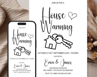 Editable House Warming Invitation, House Warming Party, Modern, Minimalist, Printable or Text Invite, Digital, House Party Invite, Canva