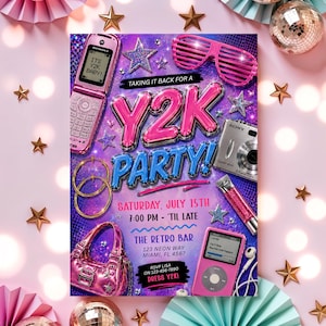 Plantilla de invitación para fiesta Y2K estilo retro de los años 2000