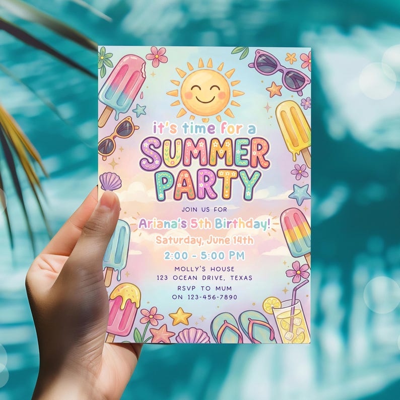 Summer Party Invitation Editable Kids Birthday Invite Template - Etsy