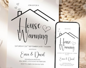 Convite editável para inauguração de casa, festa de inauguração de casa, moderno, minimalista, convite para impressão ou texto, digital, convite para festa em casa, Canva