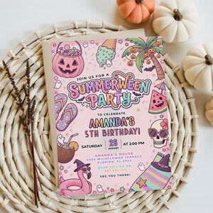 Summerween-verjaardagsuitnodiging zwembadfeestuitnodiging bewerkbare sjabloon Canva afbeelding 2
