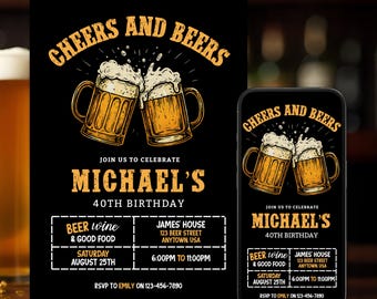 Beer Birthday Invitation Editable Cheers and Beers Pub Invite Template