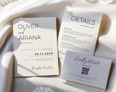 Editable Wedding Invitation Bundle, Qr Code, Minimal Invitation Template Set, Modern Invite Suite, Elegant Online Rsvp, Details Card, Canva