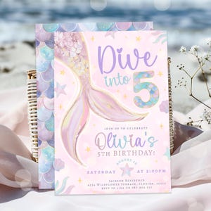 Dive into Five Birthday Invitation, Mermaid Bash, Dive into 5 Birthday Invite, Mermaid Invites, 5th, Editable Template, Instant Download