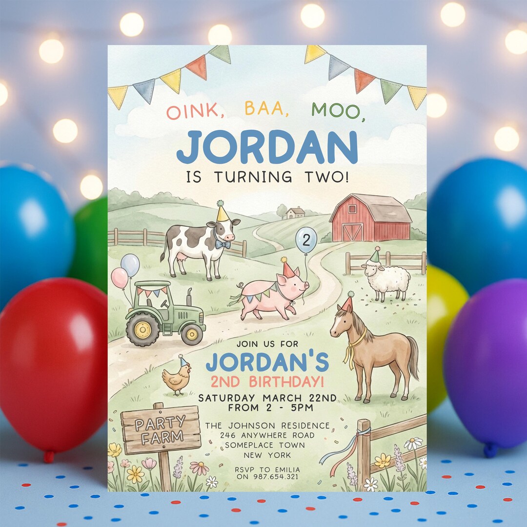 Oink Baa Moo Farm Animal Birthday Invitation Barnyard Invite Editable ...