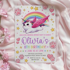 Editable Cat Birthday Invitation, Cat Theme, Are You Kitten Me Birthday, Paw-ty Birthday Invite, Rainbow, Digital, Meowgical, Canva Template