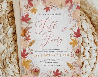 Fall party invitation, Fall harvest party invite, Fall Autumn Festival, Bonfire Night, Pumpkin, Digital Download, Editable Canva Template