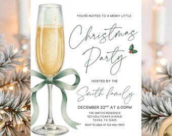Inbjudan till julfest med champagnebåge och cocktailparty