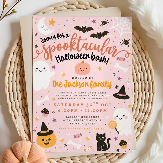 Editable Spooktacular Halloween Bash Invitation, Ghost Invite, Halloween Party Invite, Halloween Birthday, Canva Template, Instant Download