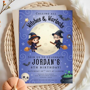 Calling all Witches and Warlocks, Birthday Invitation Template, Halloween Invite, Printable, Magical, Editable, Digital Download, Canva
