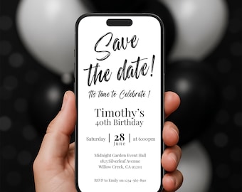 Digital Editable Birthday Template, E-vite, Birthday Invitation, Unique Bday Invitation, birthday Invite, 40th, 50th, any age, Save the date