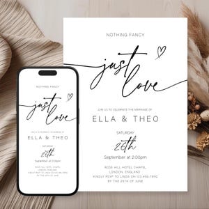 Editable Wedding Invitation, Just Love Wedding Invite, Modern Wedding Invite, Minimalist Announcement Card, Nothing Fancy Just Love, Canva