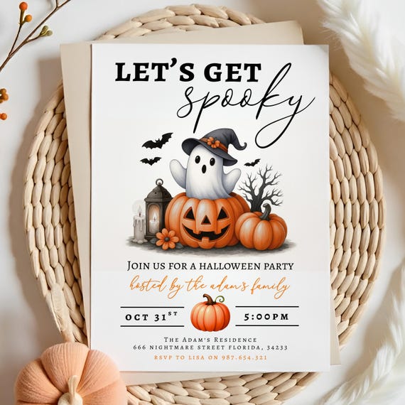 Editable Let's Get Spooky Halloween Party Invite, Halloween Invitation, Halloween Spooky Party Invite, Fright Night, Canva Instant Download