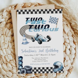 Two Fast Birthday Invitation, Two Fast 2 Curious Race Car Invite, 2nd Birthday Invitation, Racer, Canva Editable Template, Instant Download