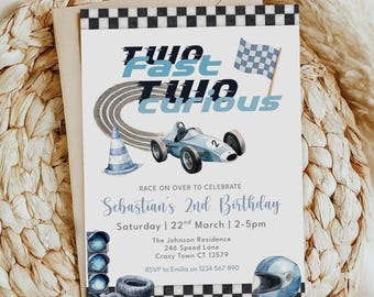 Two Fast Birthday Invitation, Two Fast 2 Curious Race Car Invite, 2nd Birthday Invitation, Racer, Canva Editable Template, Instant Download