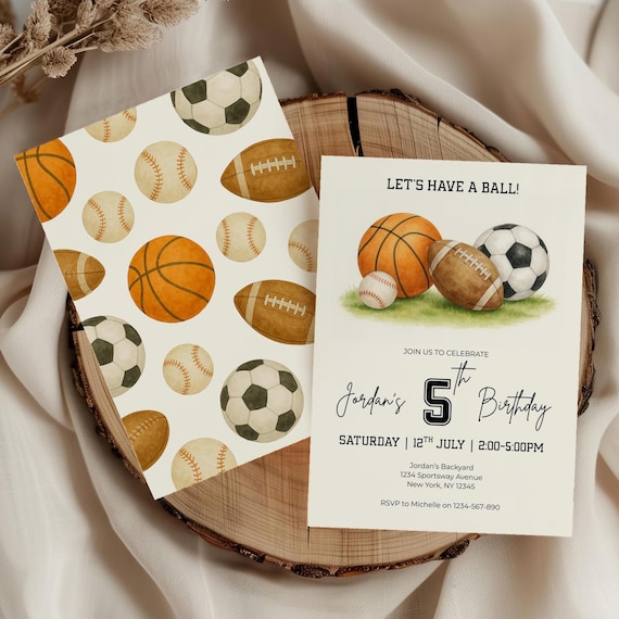 Let's Have a Ball Birthday Invitation Sports Birthday Invite Editable Canva Template