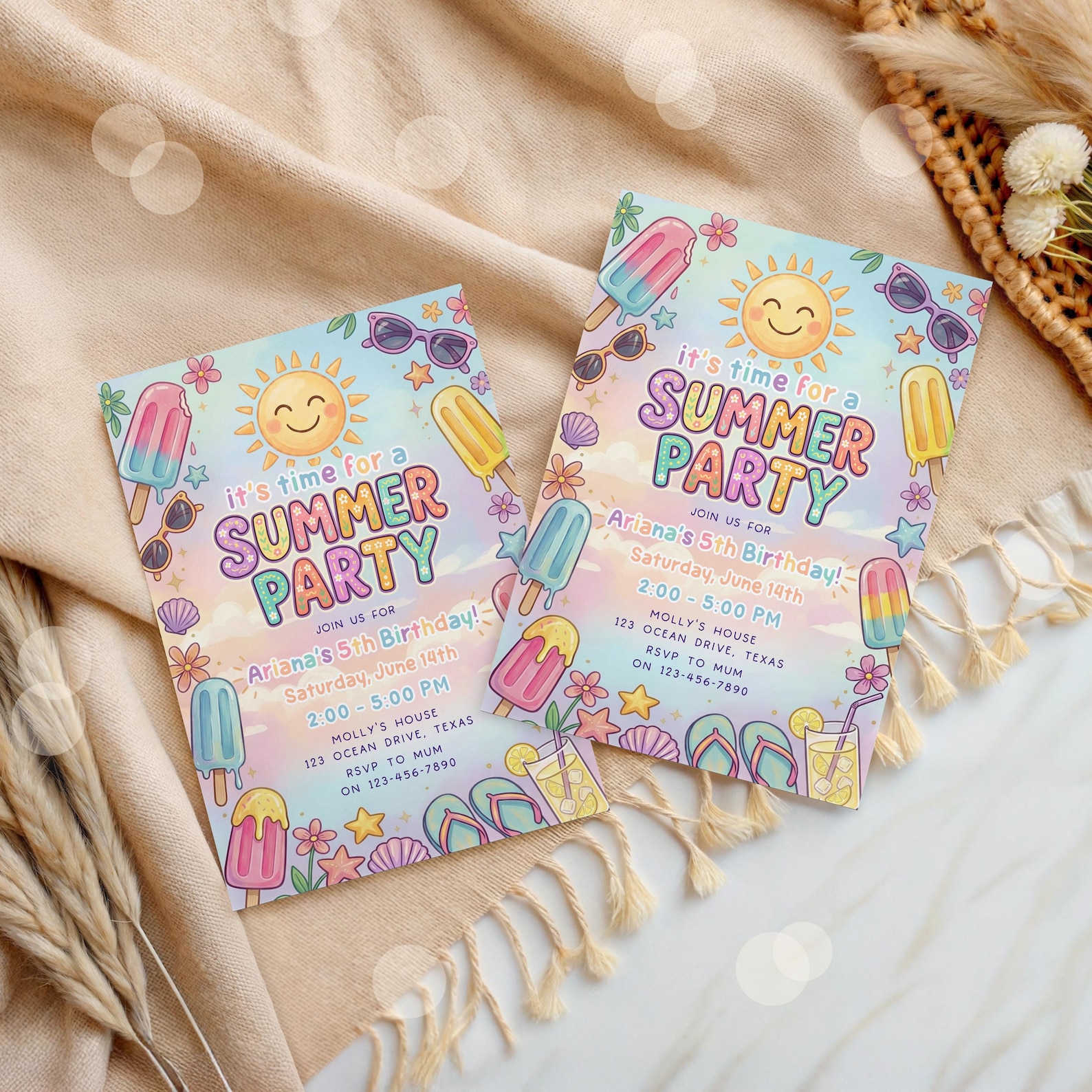 Summer Party Invitation Editable Kids Birthday Invite Template - Etsy