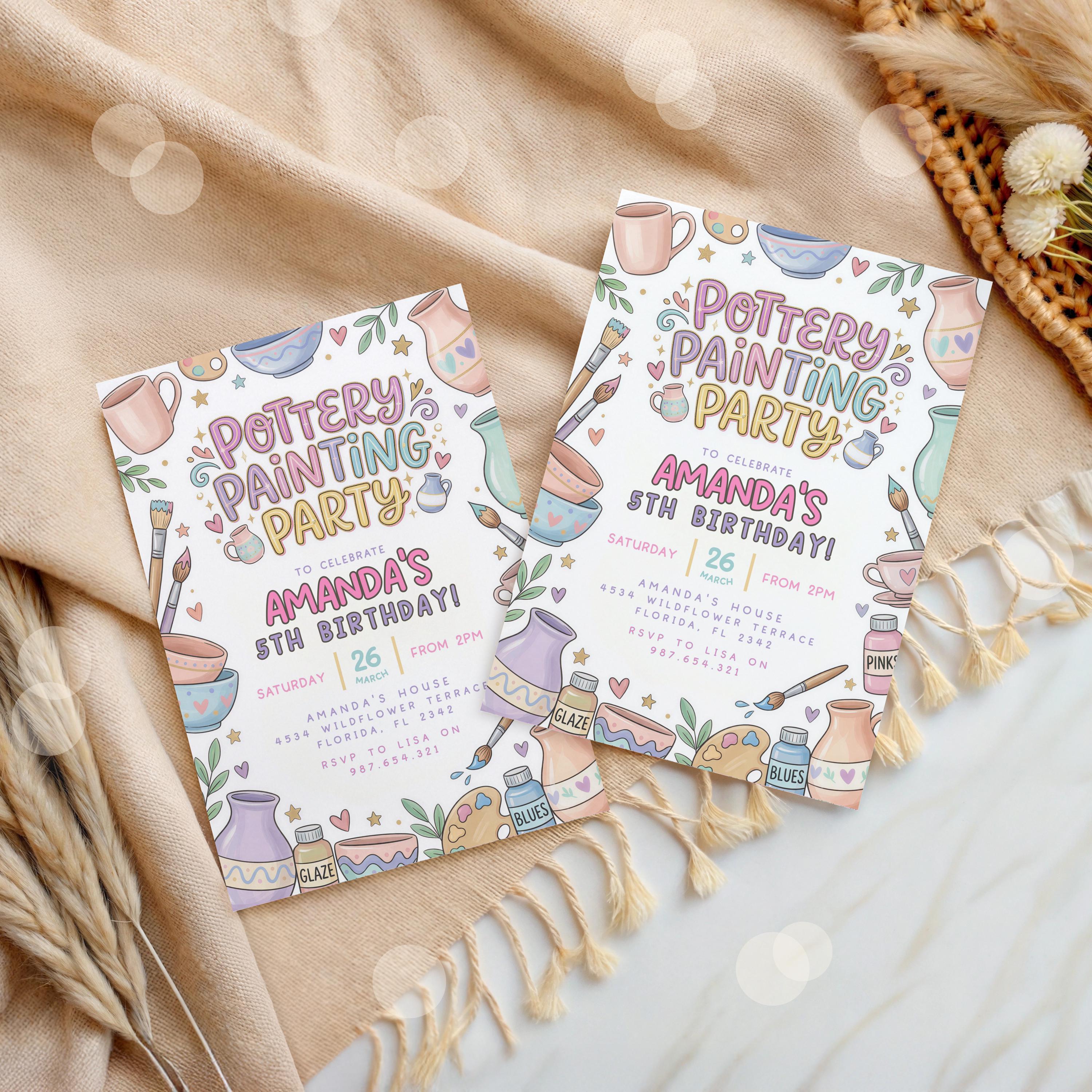 Pottery Painting Party Invitation Vibrant Art's and Craft's Girl's ...