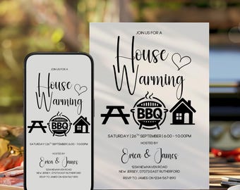 Editable House Warming BBQ Invitation, House Warming Party, Modern, Minimalist, Printable or Text Invite, Digital, House Party Invite, Canva