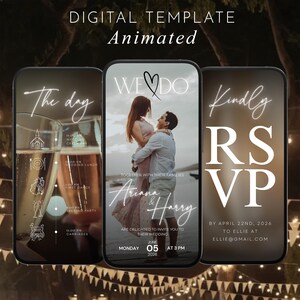 Animated Digital Wedding Invitation Video Template with RSVP Editable MP4 Digital Download