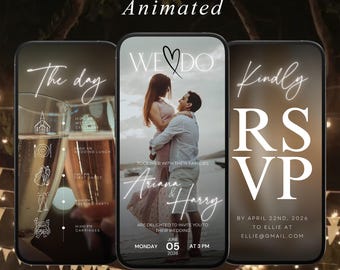 Animated Digital Wedding Invitation Video Template with RSVP Editable MP4 Digital Download