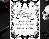 Black Bow Gothic Halloween Invitation Template, Halloween Invite, Printable Halloween Party, Editable Instant, Digital Download, Canva