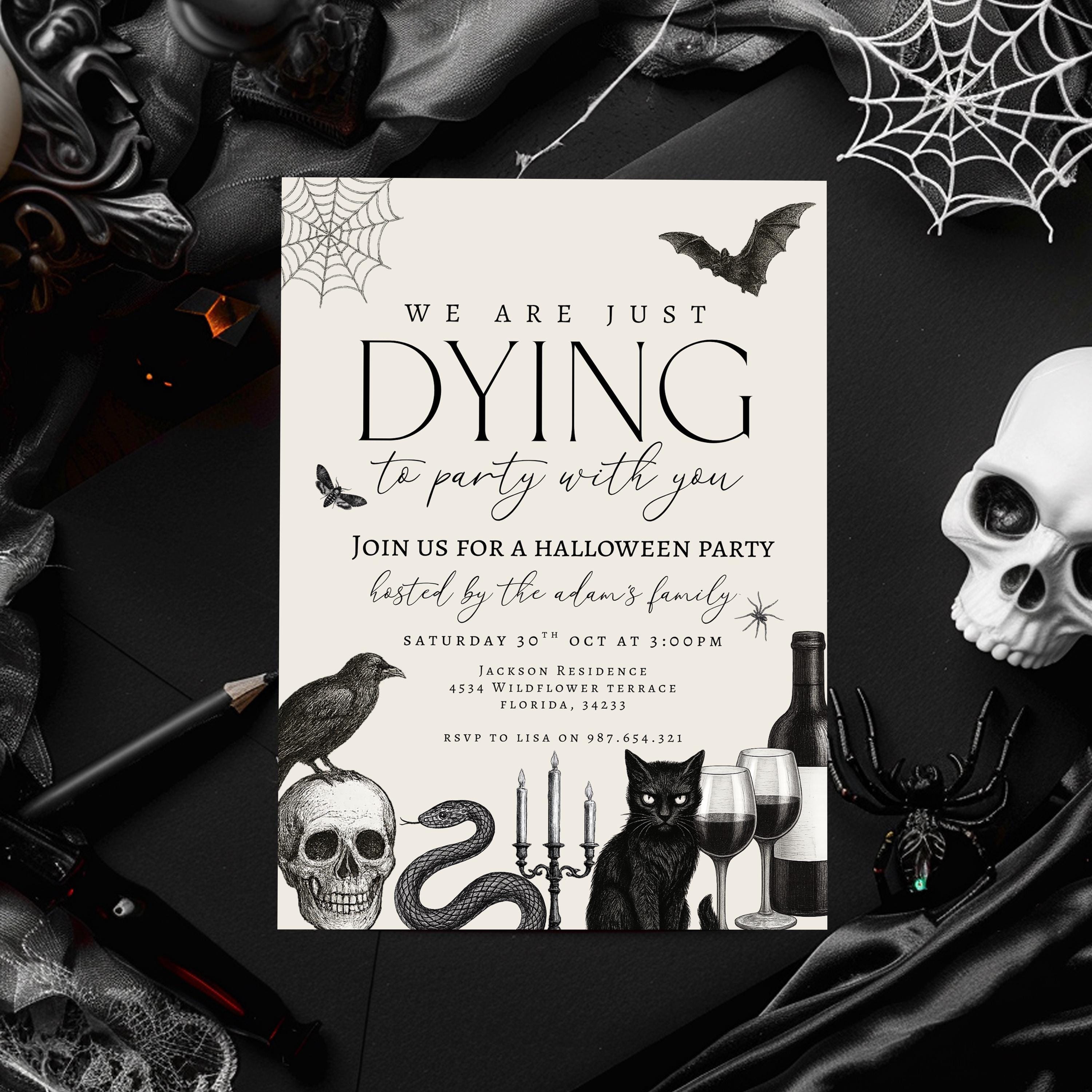Vintage Halloween Invitation Template, Halloween Invite, Printable Halloween Party for Adults, Editable Instant, Digital Download, Canva