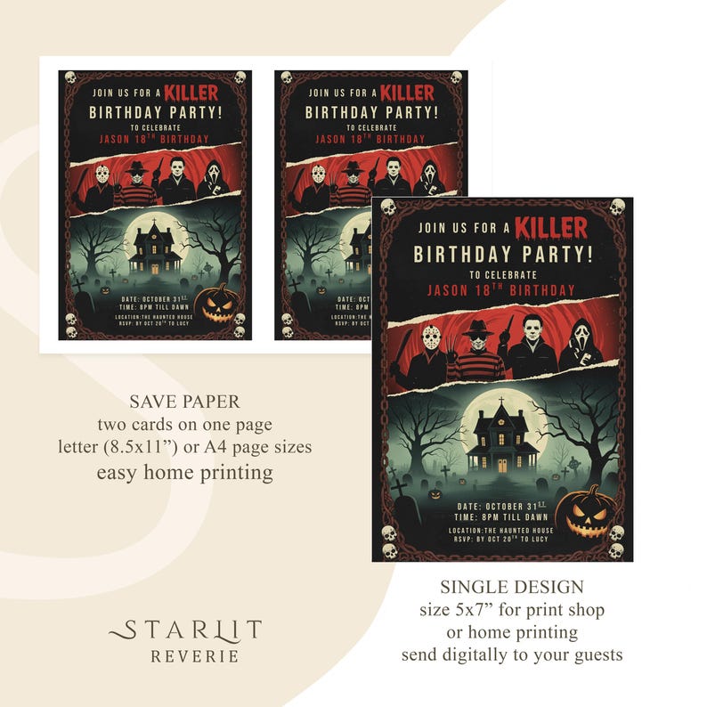 Killer Birthday Party Invitation Horror Movie Theme Editable Template ...