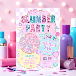 Editable Slumber Birthday Party Invitation, Preppy Tween, Teen Varsity, Fashion Sleepover, Party Slumber Pajama Party, Instant Download