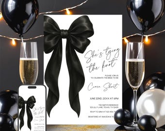 She's Tying the Knot Black Bow Bridal Shower Invitation Template