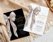Editable Birthday Invitation Template, Womans 30th birthday invite, White bow invite, Editable 30th invite, 40th, 30th, 20th, Any age e-vite