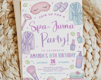 Spa Pajama Birthday Invitation Girl, Spa Sleepover Party Invite, Spa-Jama Party Editable Template, Tween Birthday, Canva Digital Download