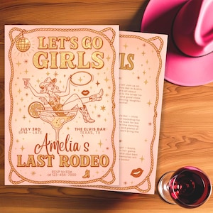 Bearbeitbare letzte Rodeo Bachelorette Einladungs- und Reiseplanvorlage, Nashville Bachelorette Wochenende einladen Vorlage, Disco Cowgirl Western Country