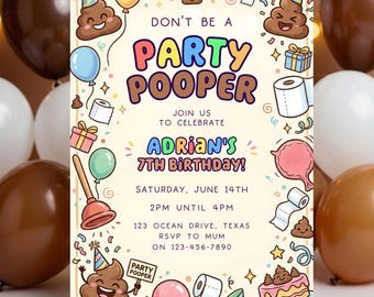 Invitation fête caca, fête d'anniversaire, garçons caca, inviter caca Emoji modèle modifiable