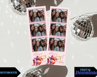 Pink Cowgirl Birthday Photobooth Template: Disco Ball Canva Overlay (2x6, Digital Download)