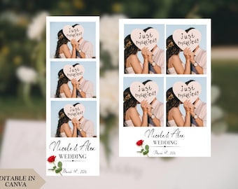 Wedding Photo Booth Template, Elegant Red Rose Design, Customizable (Digital Download)