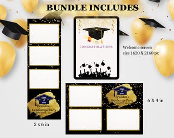 Graduation Photobooth Template Bundle Customizable 2x6, 4x6, Welcome Screen Canva Editable, Digital Download, Birthday