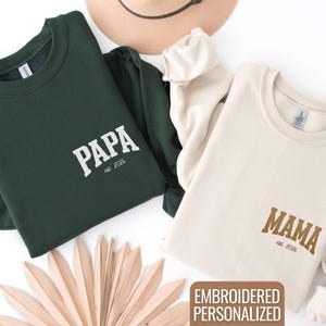 Embroidered Mama And Papa Sweatshirt Personalized Gift For New Parents Est 2025 Matching Mom And Dad Sweatshirt Pregnancy Announcement