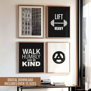Black White Workout Christian Wall Art Teen Boy Dorm Room Decor College Religious Printable Bible Verse Poster Bundle Religious Inspiration