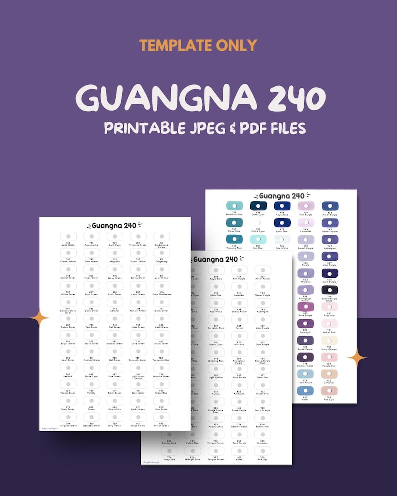 Guangna 240 Acrylic Markers Color Chart – Printable JPEG & PDF Files image 1