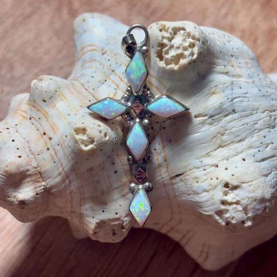 Handmade Sterling Silver Opal Cross Pendant