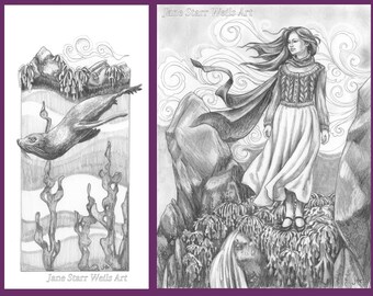 Two original graphite illustrations.