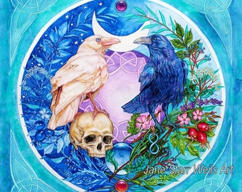 Sacred Balance - Celtic Bird's and  Botanical - Morrighans Ravens