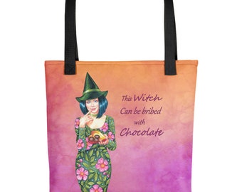 Tote bag - This Witch may be bribed with Chocolate by artist Jane Starr Weils