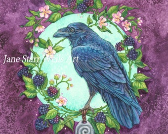 Raven and Blackberry Brambles by artist Jane Starr Weils