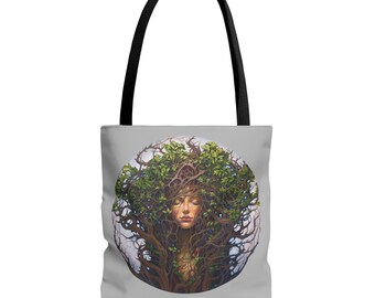 Tote Bag (AOP) featuring "Dreaming Dryad" by artist Jane Starr Weils